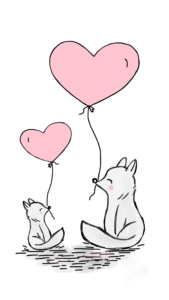 Fox with heart balloons